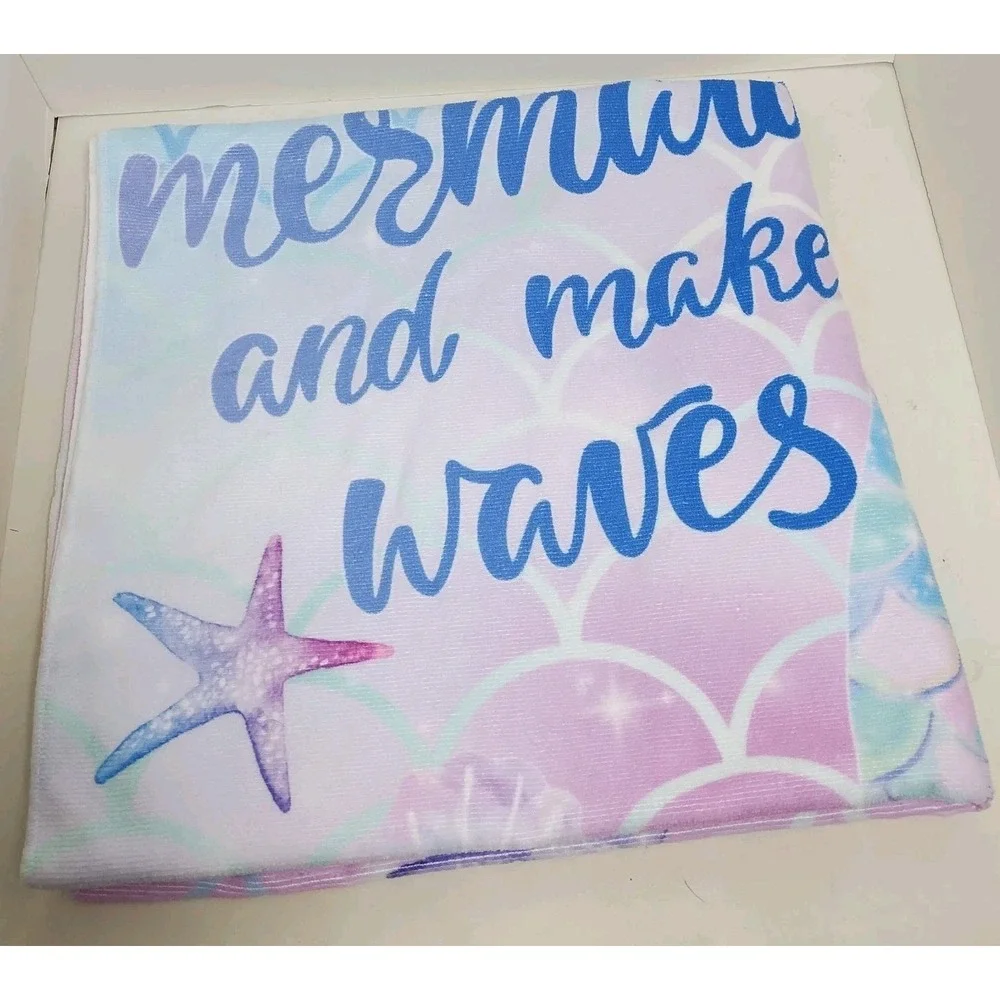 Mermaid Beach Towel Be A Mermaid And Make Waves Pink Blue Shells Starfish 62x31